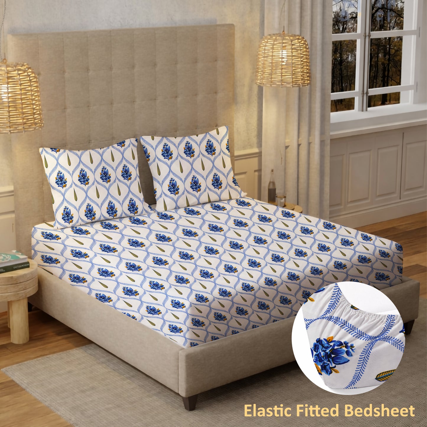 London Collection Cotton Fitted Bedsheet- Dark Blue