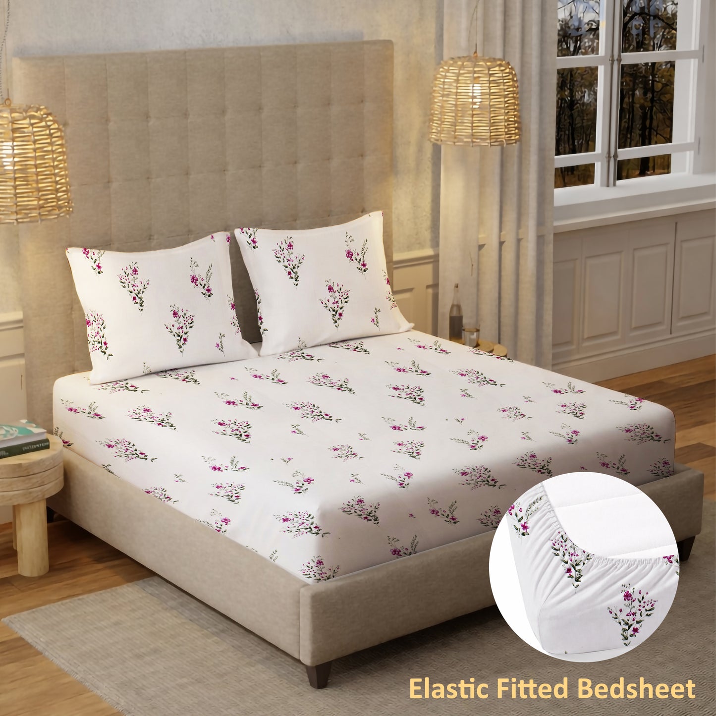 London Collection Cotton Fitted Bedsheet- Pink