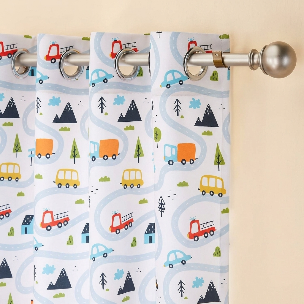 Tokyo Collection Digitalprint-Kids Curtain For Window/Door/Long Door - Design-Car (Pack Of 1)