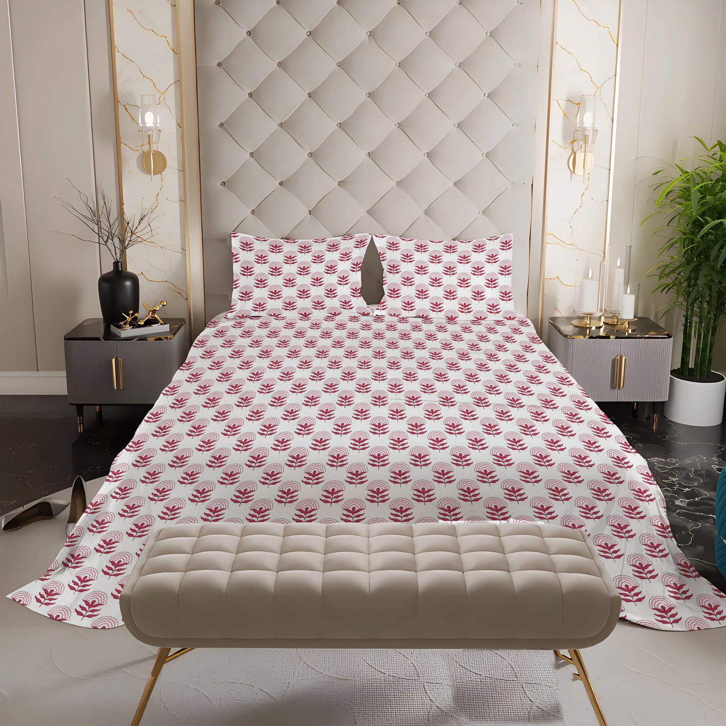 New York Collection Cotton Flat Bedsheet- Pink