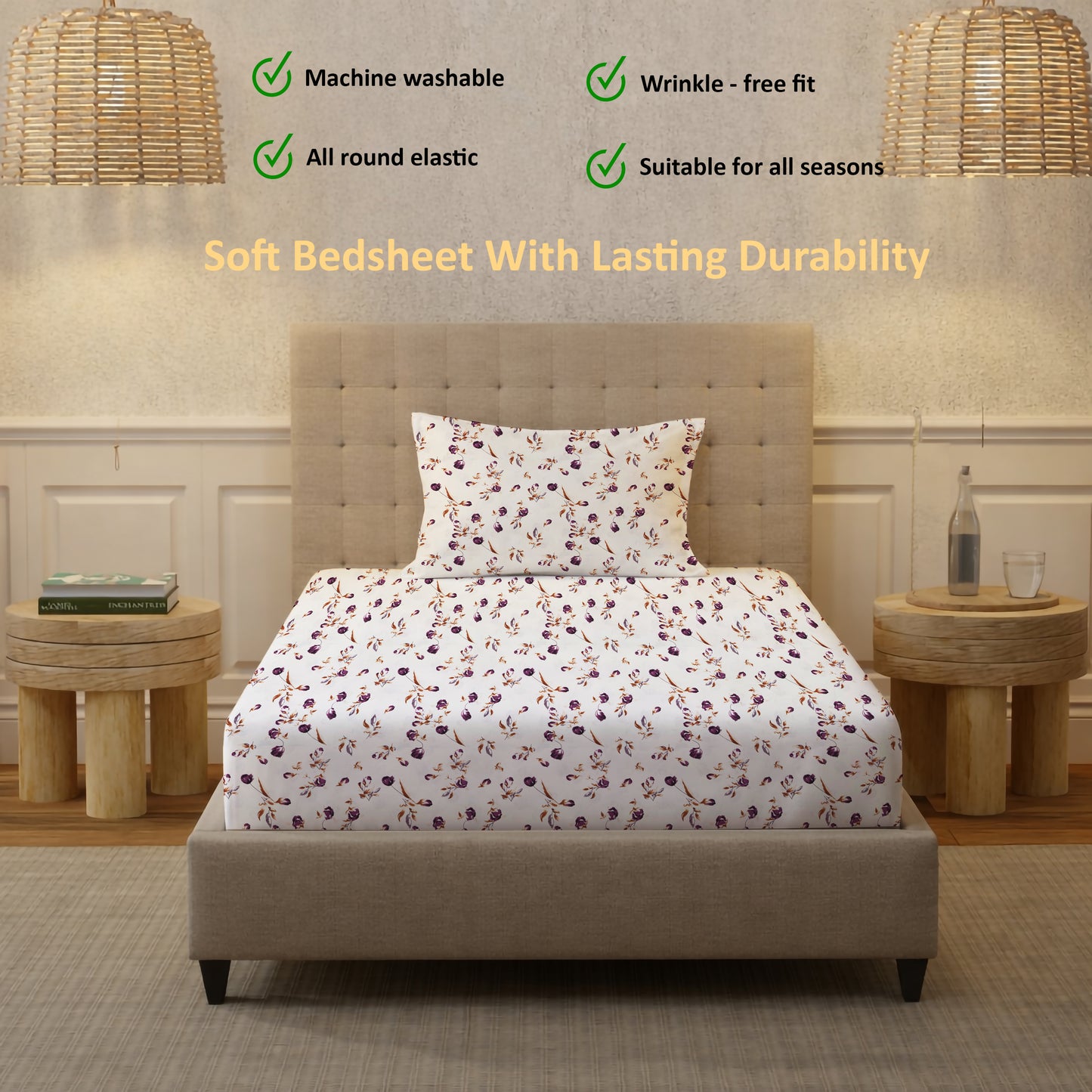 London Collection Cotton Fitted Bedsheet- Rosewood