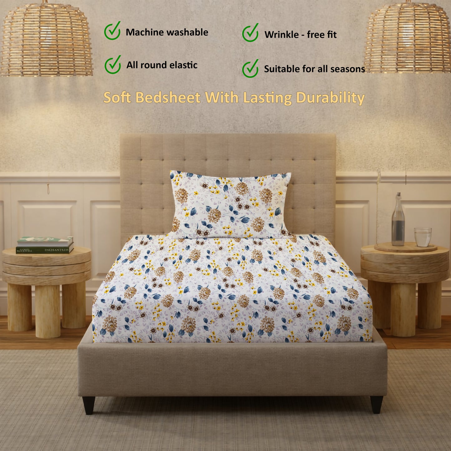 London Collection Cotton Fitted Bedsheet- Mustard