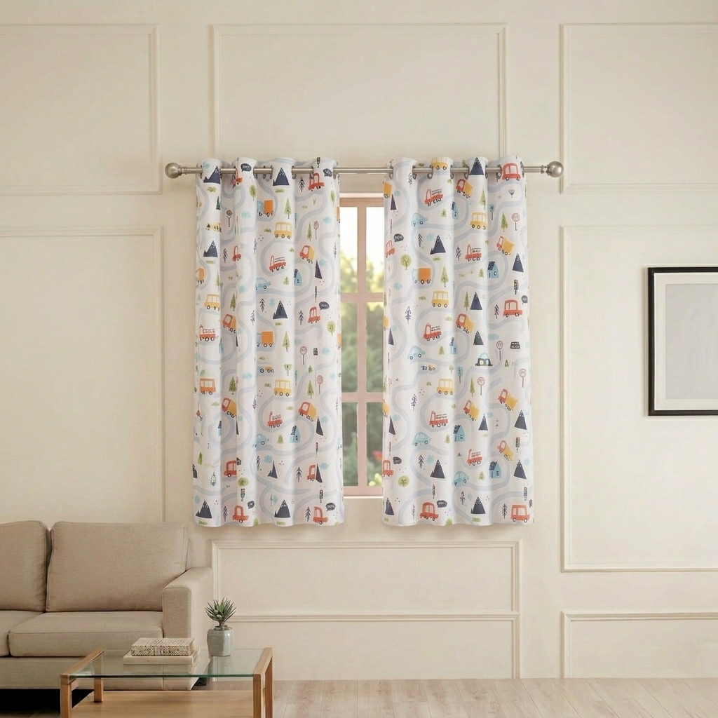 Tokyo Collection Digitalprint-Kids Curtain For Window/Door/Long Door - Design-Car (Pack Of 1)