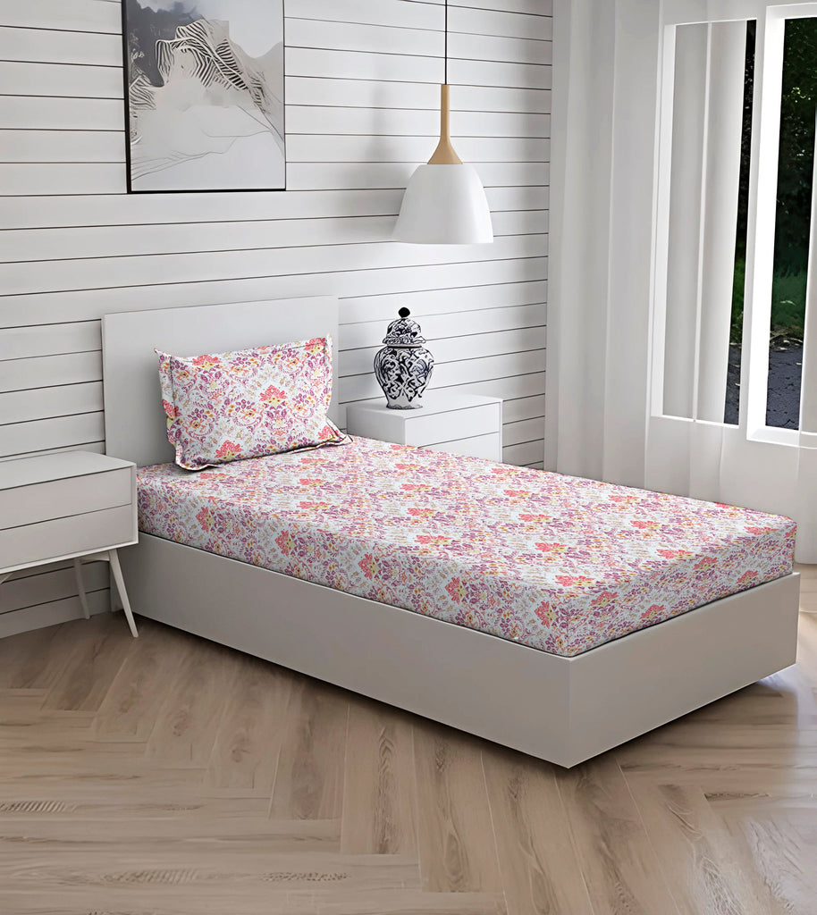 New York Collection 180 TC  Fitted Bedsheet- Pink