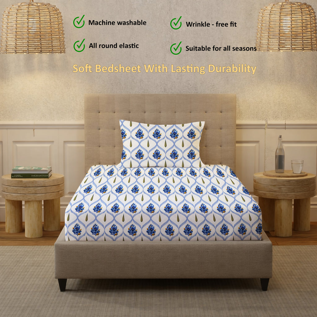 London Collection Cotton Fitted Bedsheet- Dark Blue