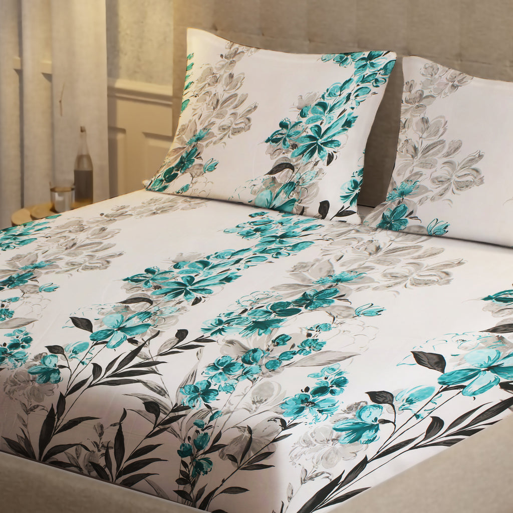 London Collection Cotton Flat Bedsheet- Aqua