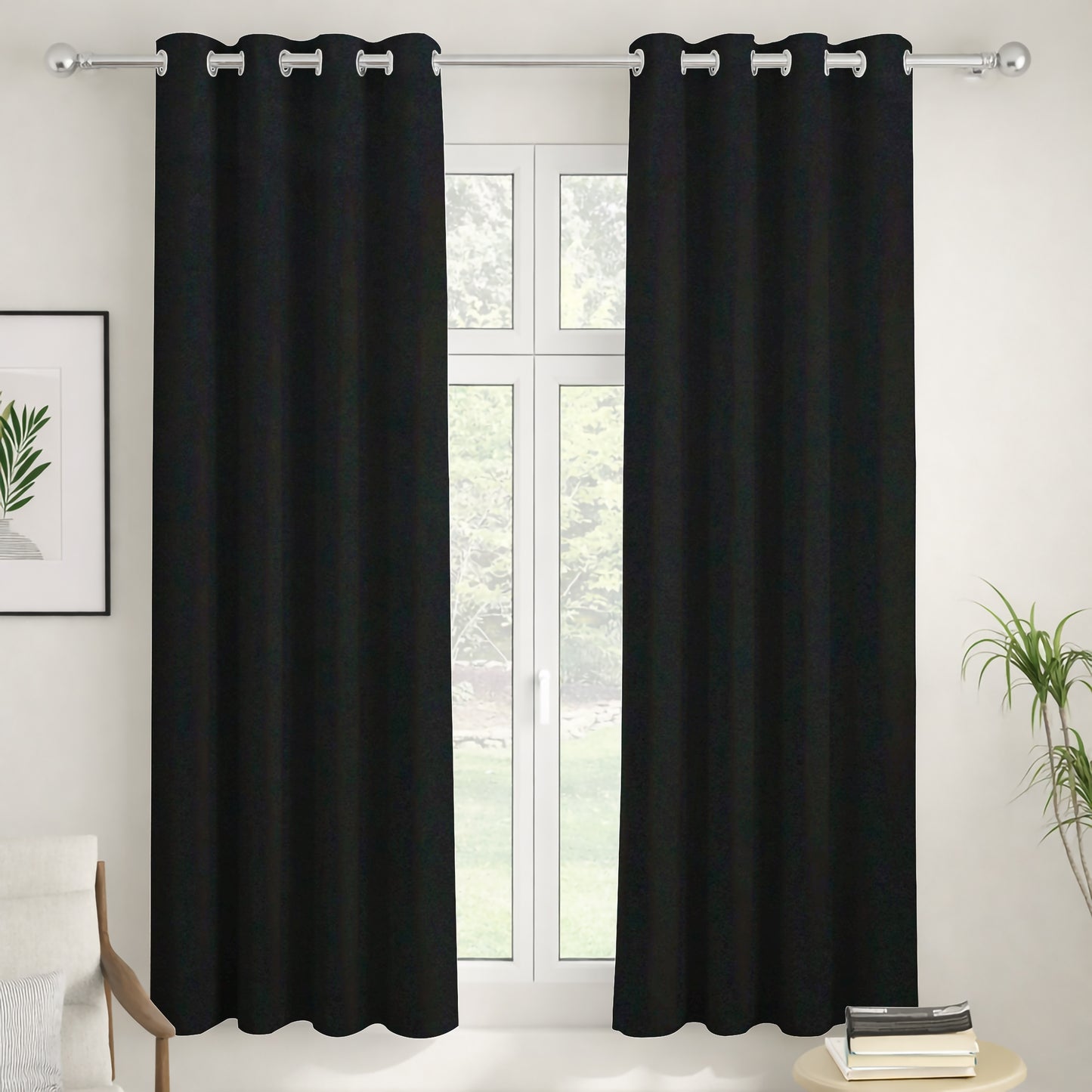 Paris Collection Blackout Curtain Window/Door/Long Door - Black (Pack of 1)