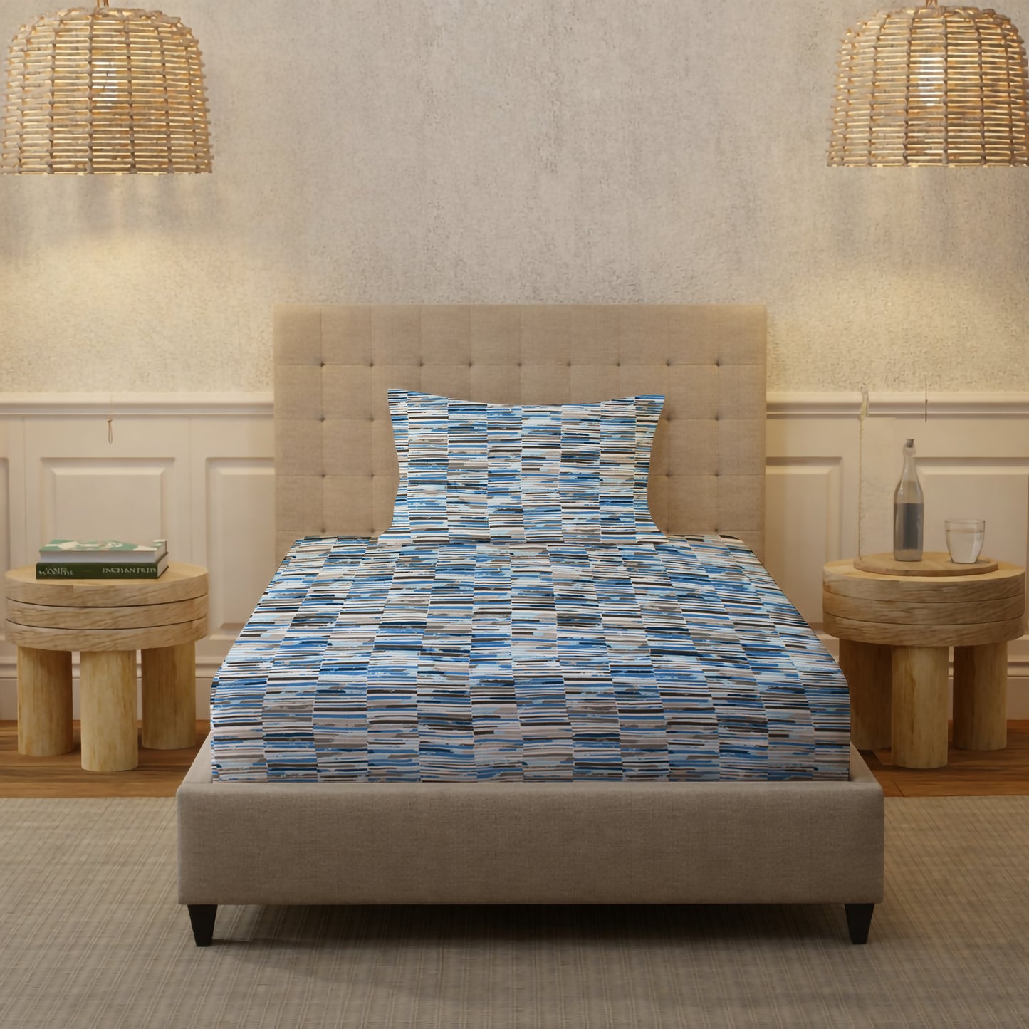 London Collection Cotton Flat Bedsheet- Blue