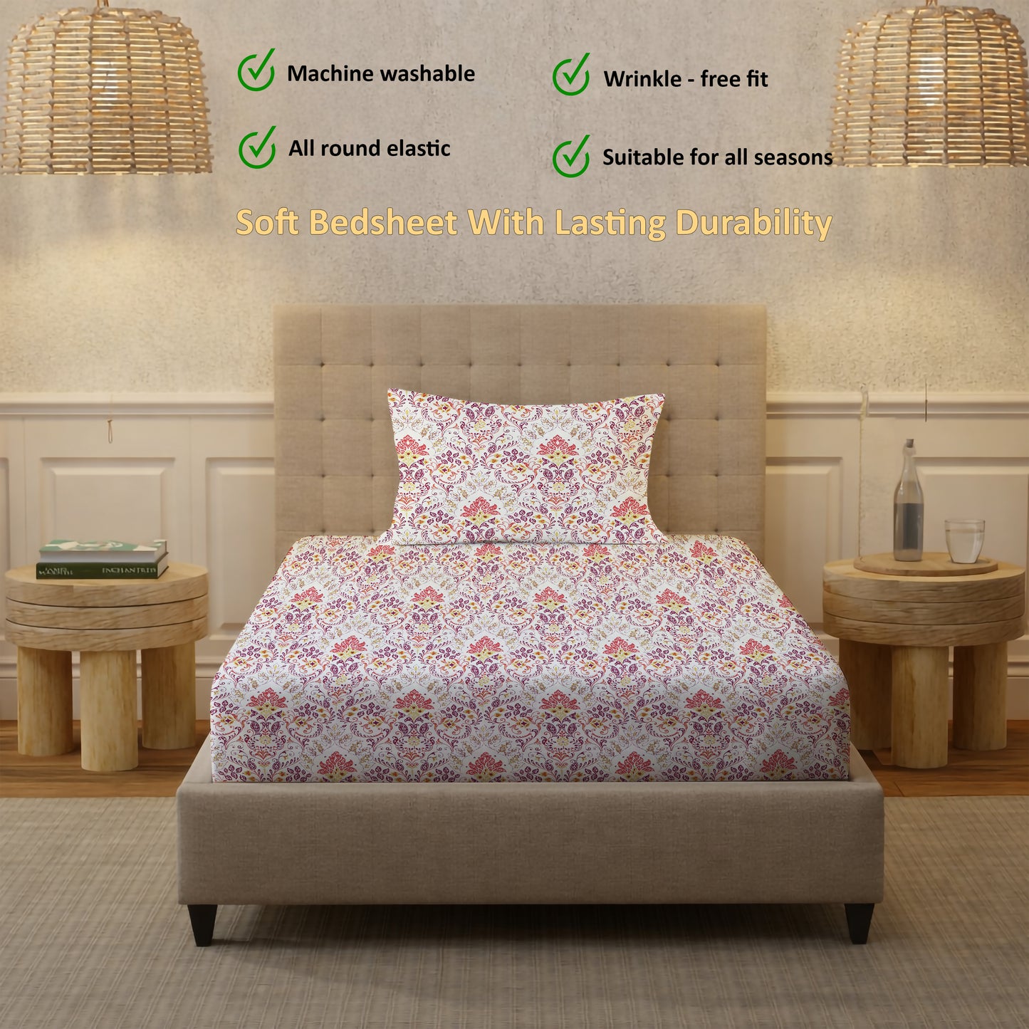 New York Collection Cotton Fitted Bedsheet- Pink