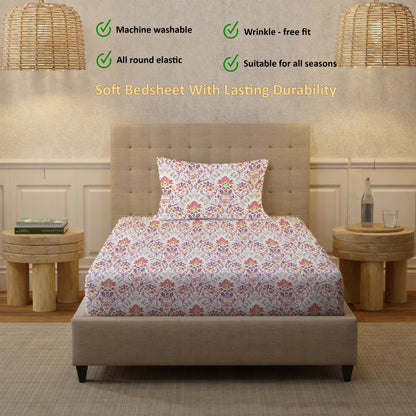 New York Collection Cotton Fitted Bedsheet- Pink