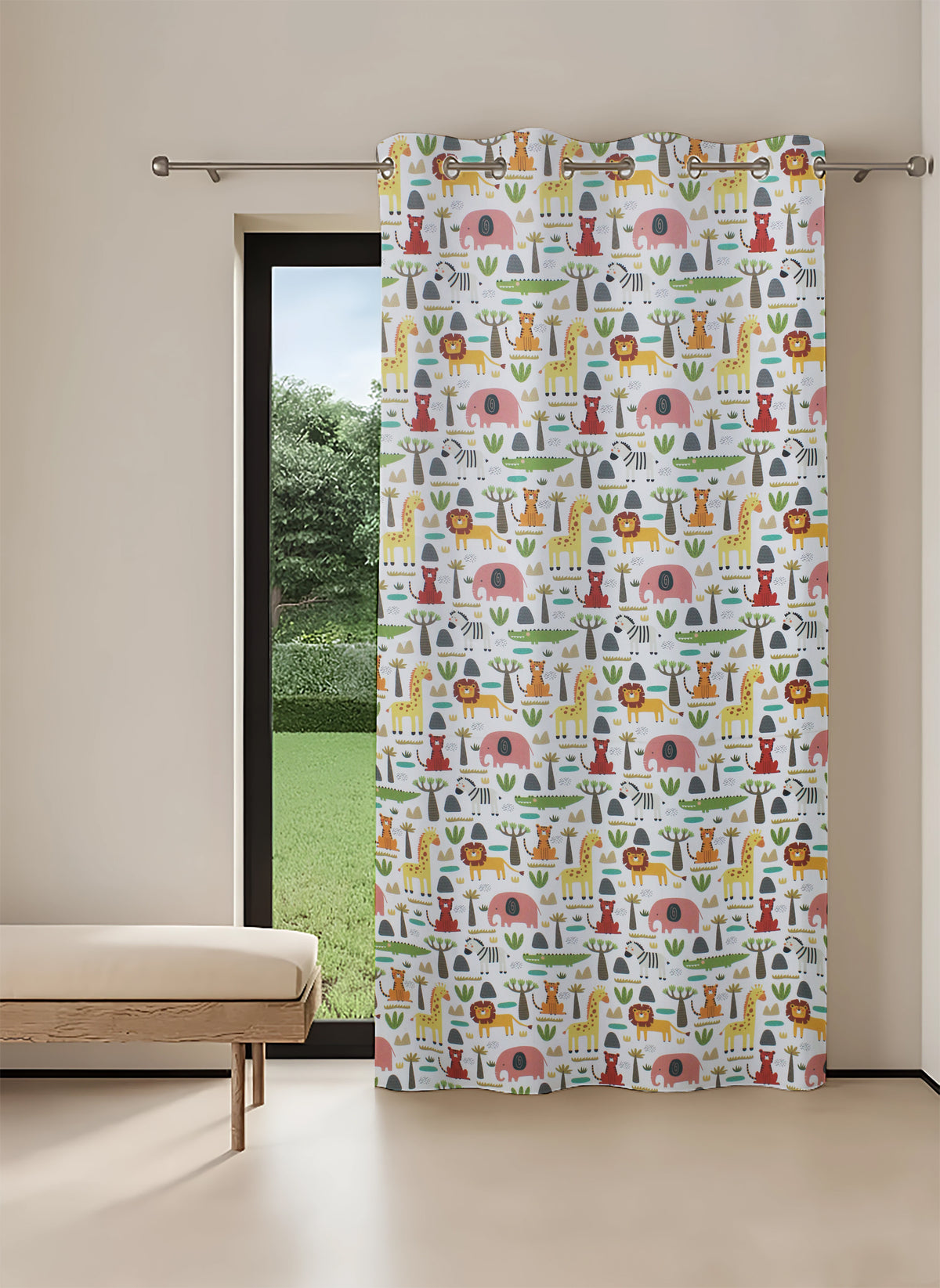 Tokyo Collection Digitalprint-Kids Curtain For Window/Door/Long Door - Design-Elephant (Pack Of 1)