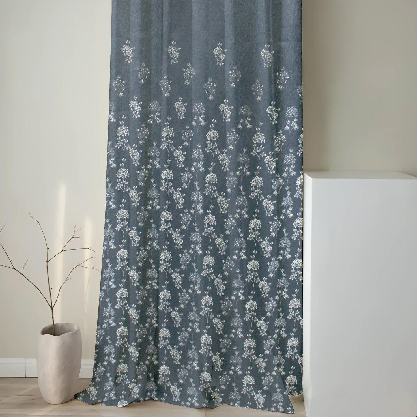 Berlin Collection Pannel Curtain Floral Print For Window/Door/Long Door - GBlue (Pack Of 1)