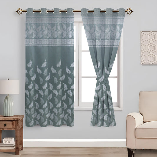 Berlin Collection Pannel Curtain Leaf Print For Window/Door/Long Door - CGreen (Pack Of 1)