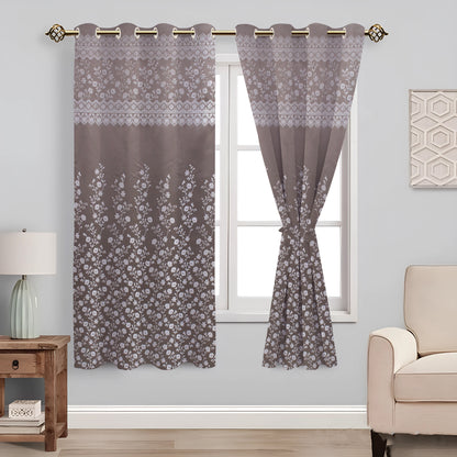 Berlin Collection Pannel Curtain Floral Print For Window/Door/Long Door - Coffee (Pack Of 1)