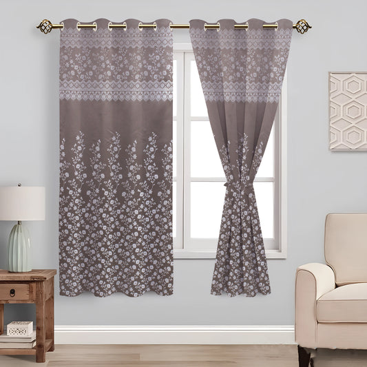 Berlin Collection Pannel Curtain Floral Print For Window/Door/Long Door - Coffee (Pack Of 1)