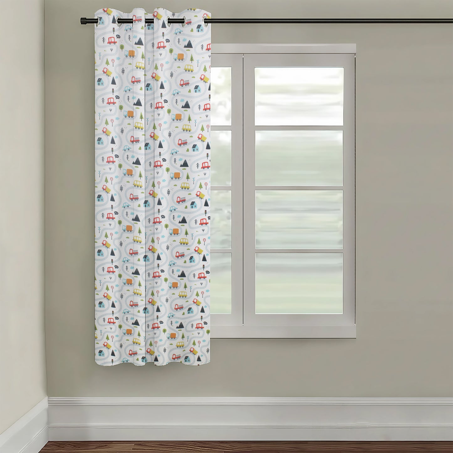 Tokyo Collection Digitalprint-Kids Curtain For Window/Door/Long Door - Design-Car (Pack Of 1)