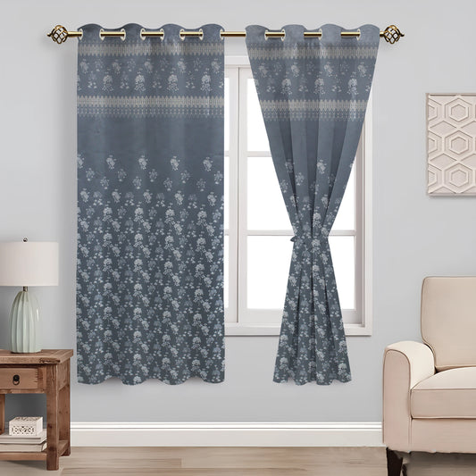 Berlin Collection Pannel Curtain Floral Print For Window/Door/Long Door - GBlue (Pack Of 1)