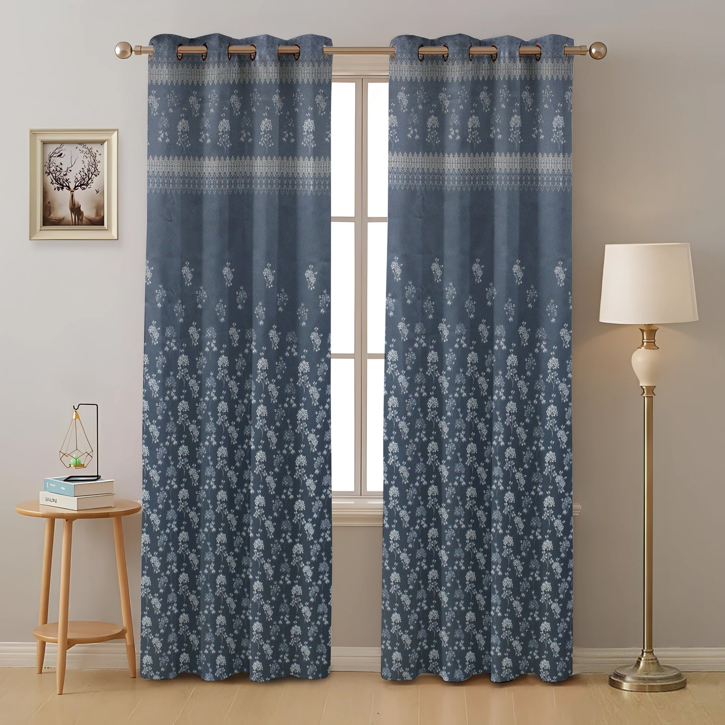 Berlin Collection Pannel Curtain Floral Print For Window/Door/Long Door - GBlue (Pack Of 1)