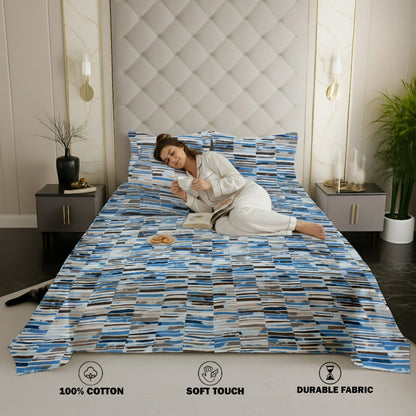 London Collection Cotton Flat Bedsheet- Blue