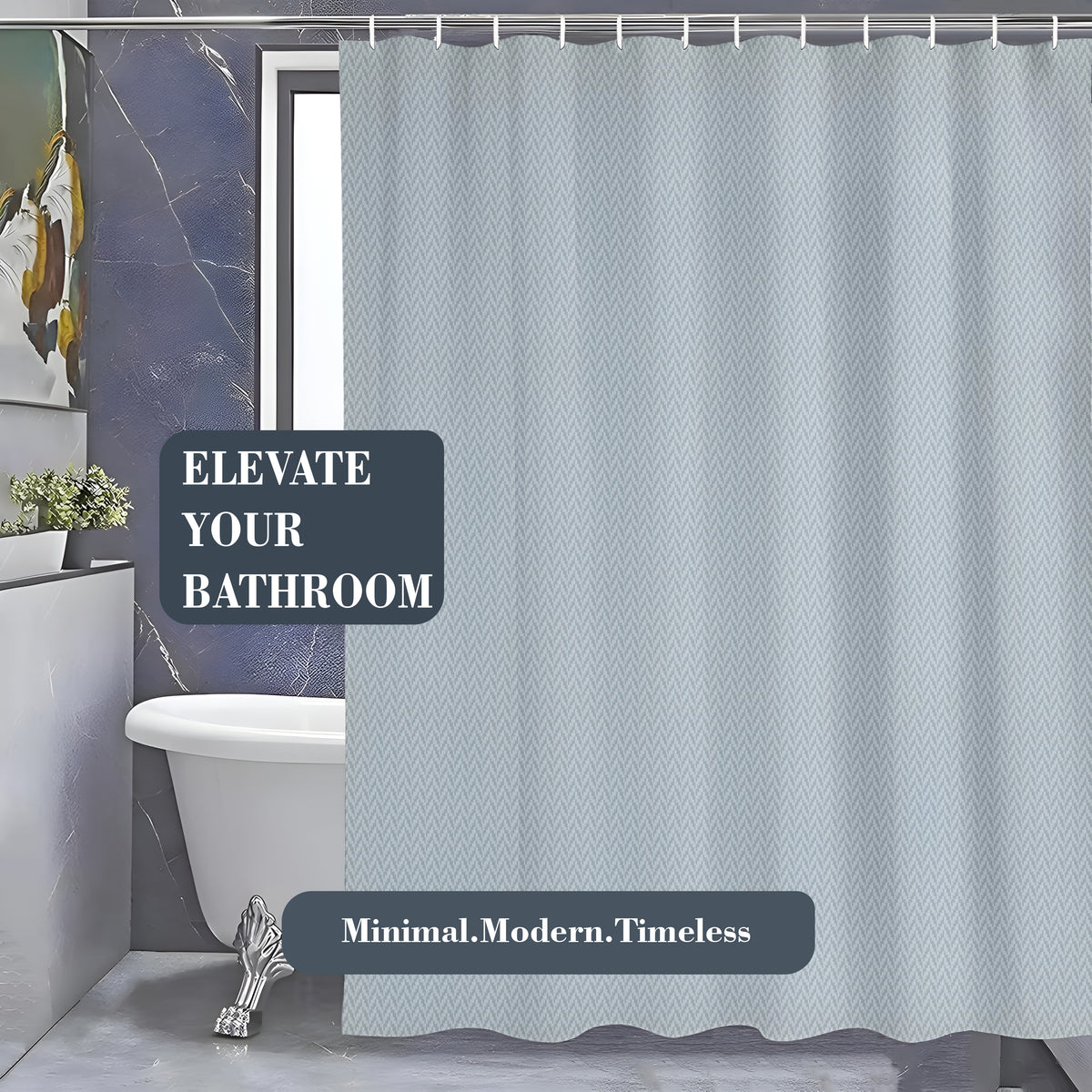 Monaco Collection Waterproof Bathroom Curtain – Grey color Shower Curtain.