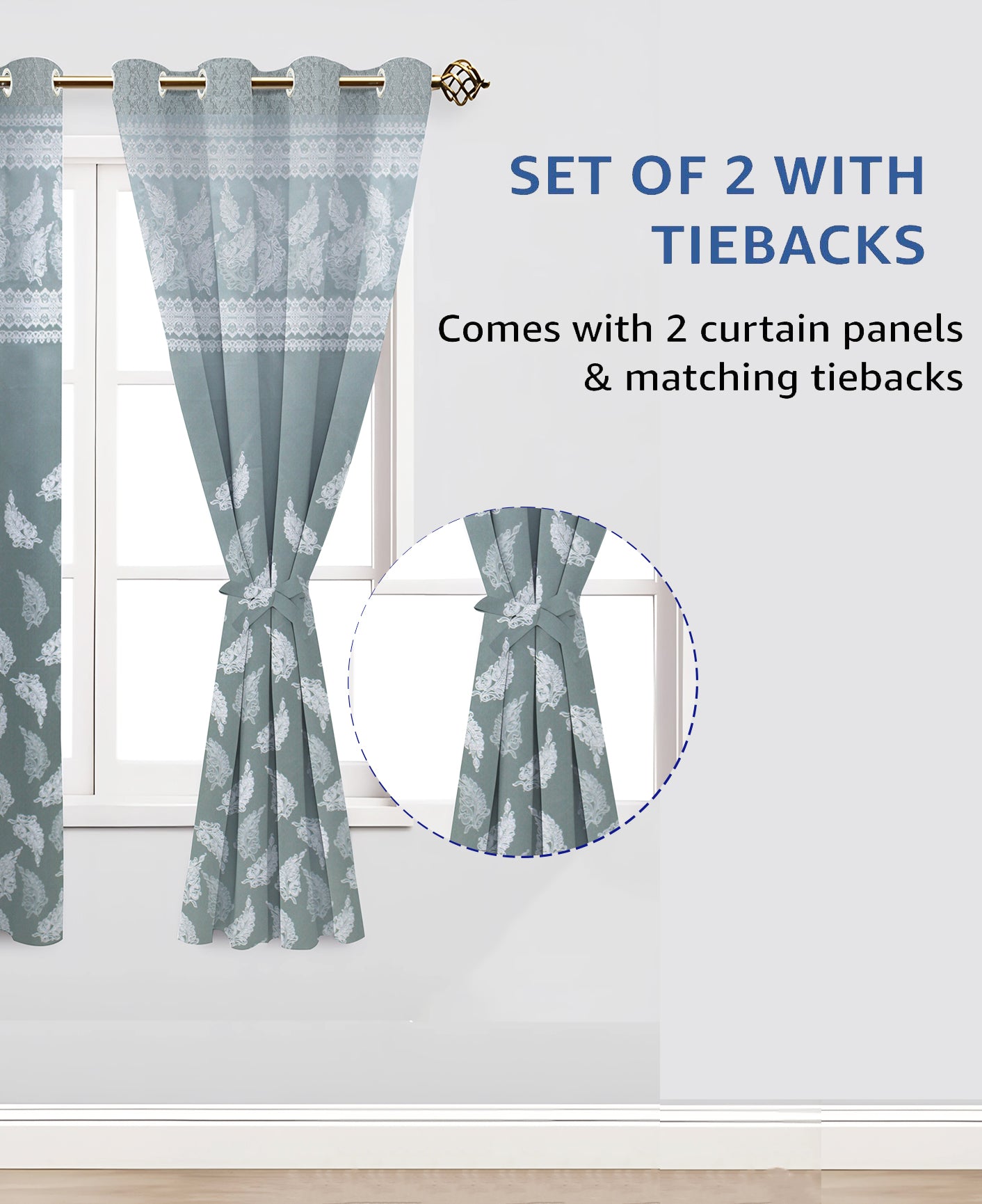 Berlin Collection Pannel Curtain Leaf Print For Window/Door/Long Door - CGreen (Pack Of 1)
