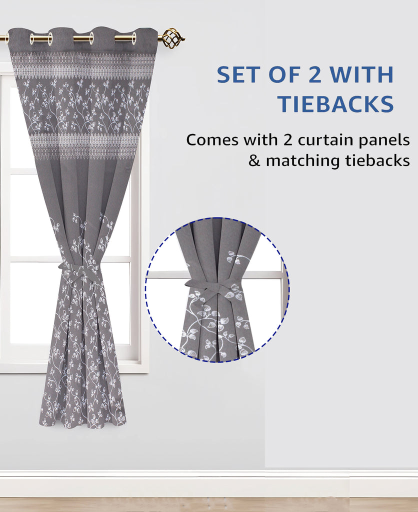 Berlin Collection Pannel Curtain Floral Print For Window/Door/Long Door - Coffee (Pack Of 1)