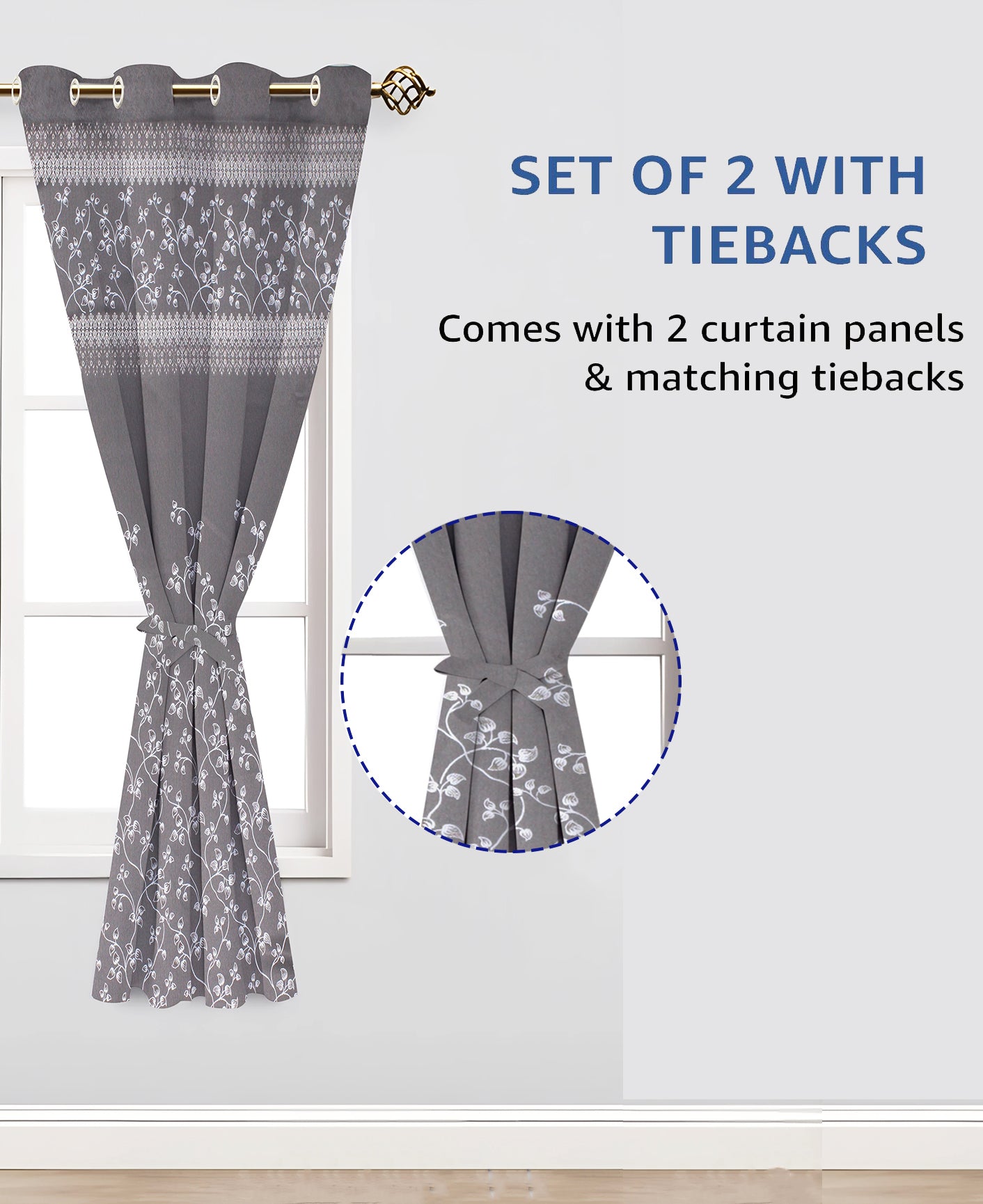 Berlin Collection Pannel Curtain Floral Print For Window/Door/Long Door - Coffee (Pack Of 1)