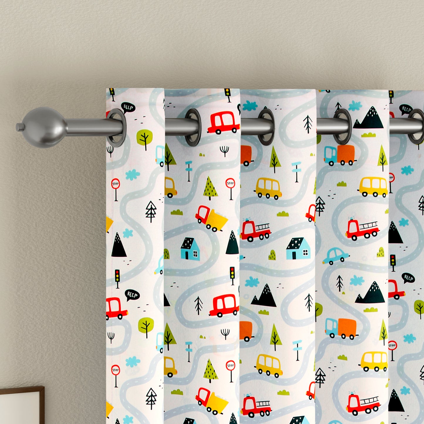 Tokyo Collection Digitalprint-Kids Curtain For Window/Door/Long Door - Design-Car (Pack Of 1)