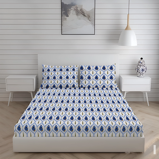 London Collection Cotton Fitted Bedsheet- Dark Blue