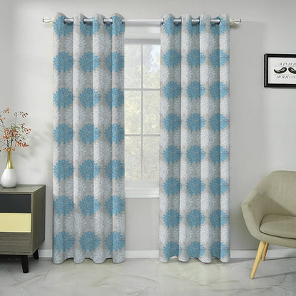 Venice Collection Room Darkening Premium Curtain - Floral Aqua (Pack of 1)