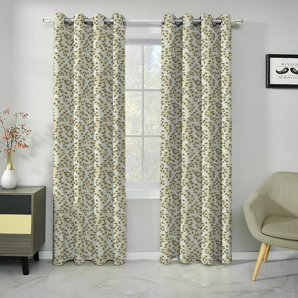 Venice Collection Room Darkening Premium Curtain - Floral Coffee (Pack of 1)