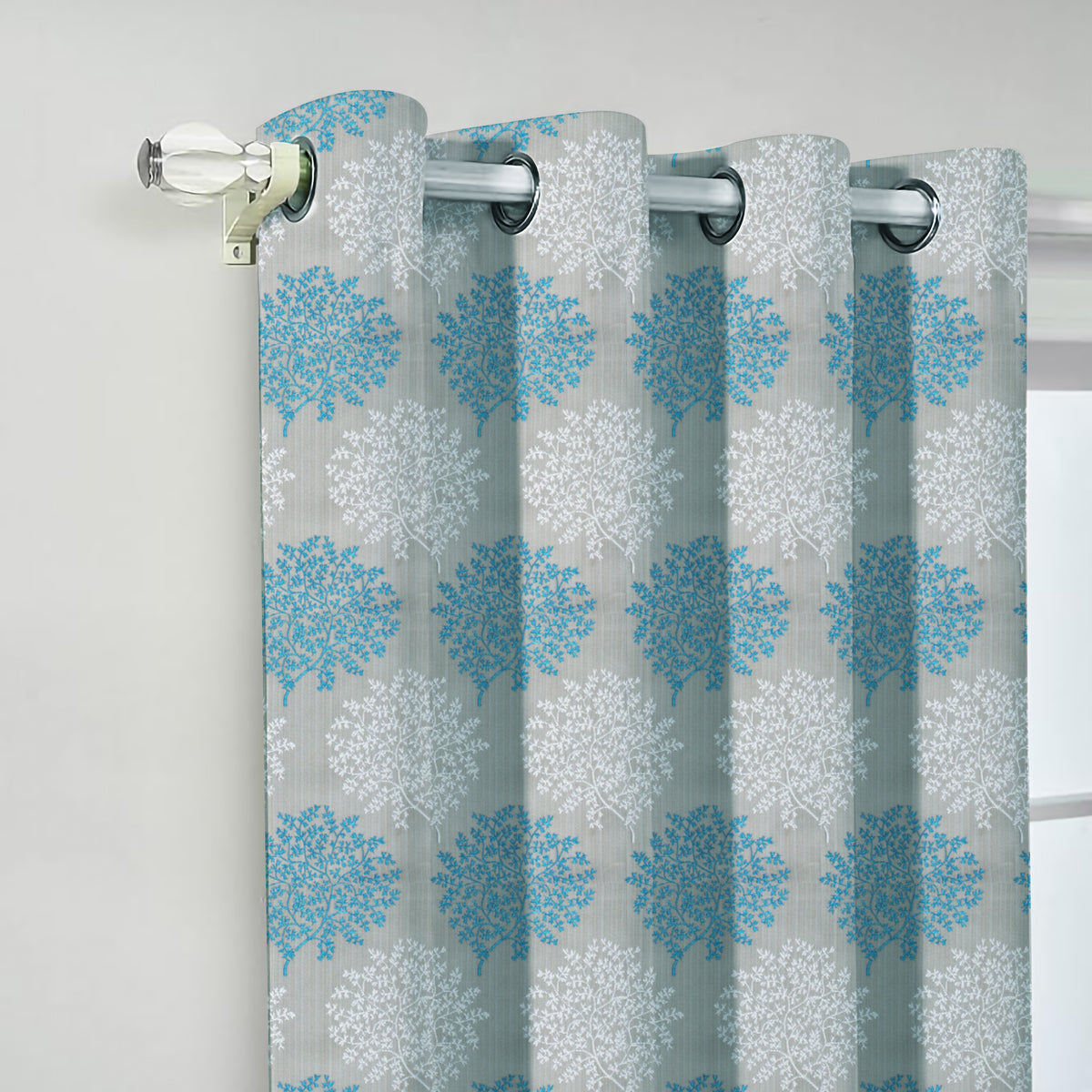 Venice Collection Room Darkening Premium Curtain - Floral Aqua (Pack of 1)