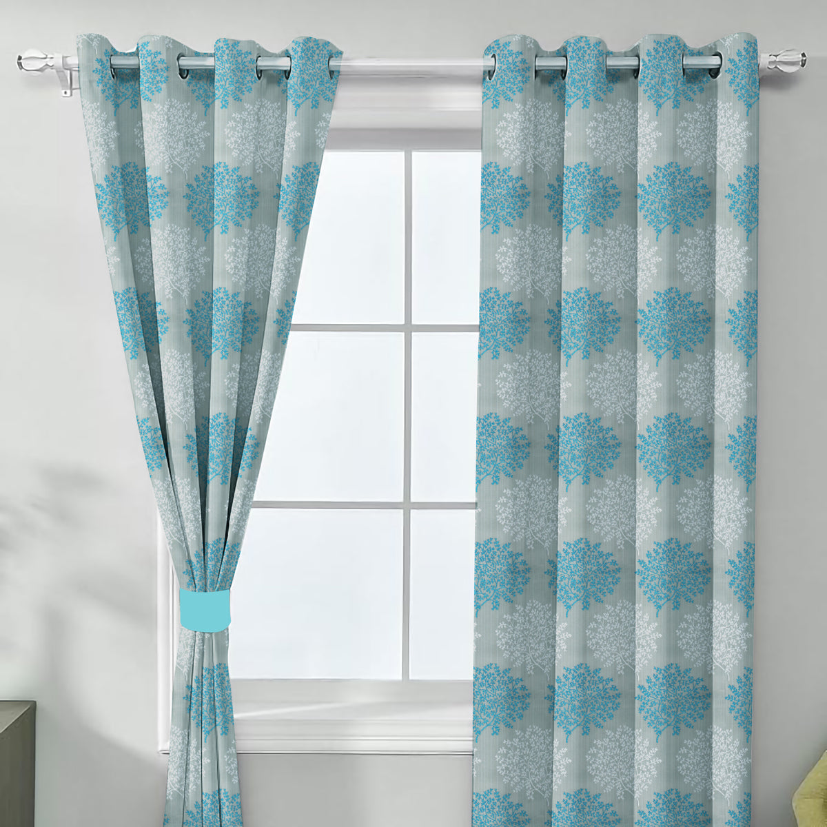 Venice Collection Room Darkening Premium Curtain - Floral Aqua (Pack of 1)