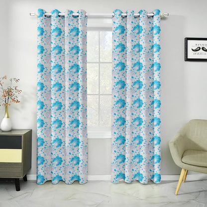Venice Collection Room Darkening Premium Curtain - Floral Aqua (Pack of 1)