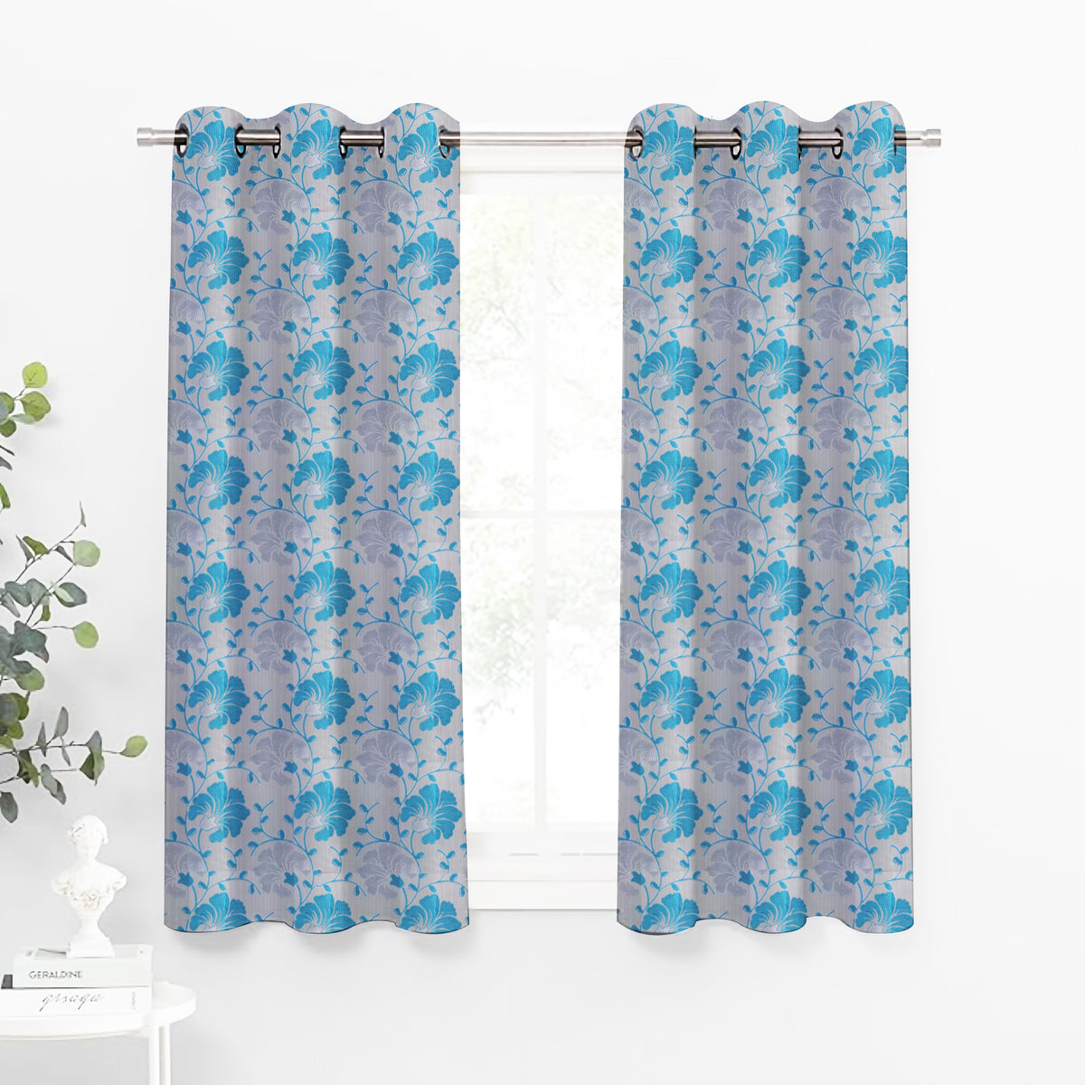 Venice Collection Room Darkening Premium Curtain - Floral Aqua (Pack of 1)