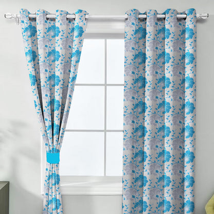 Venice Collection Room Darkening Premium Curtain - Floral Aqua (Pack of 1)