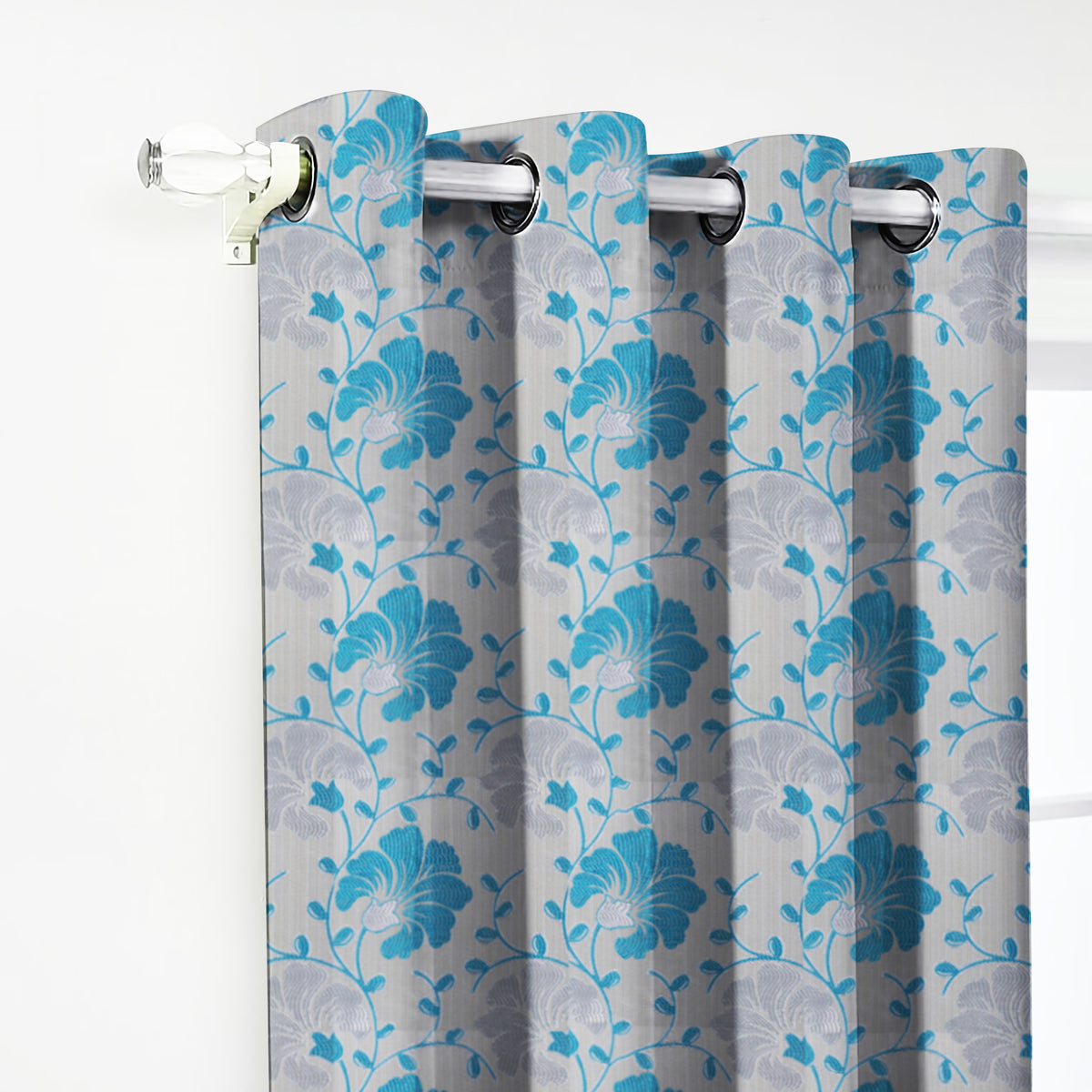 Venice Collection Room Darkening Premium Curtain - Floral Aqua (Pack of 1)