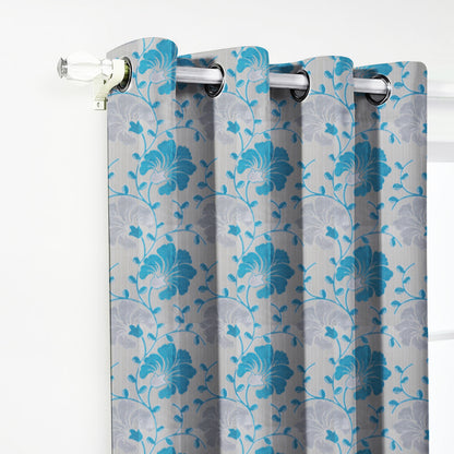 Venice Collection Room Darkening Premium Curtain - Floral Aqua (Pack of 1)
