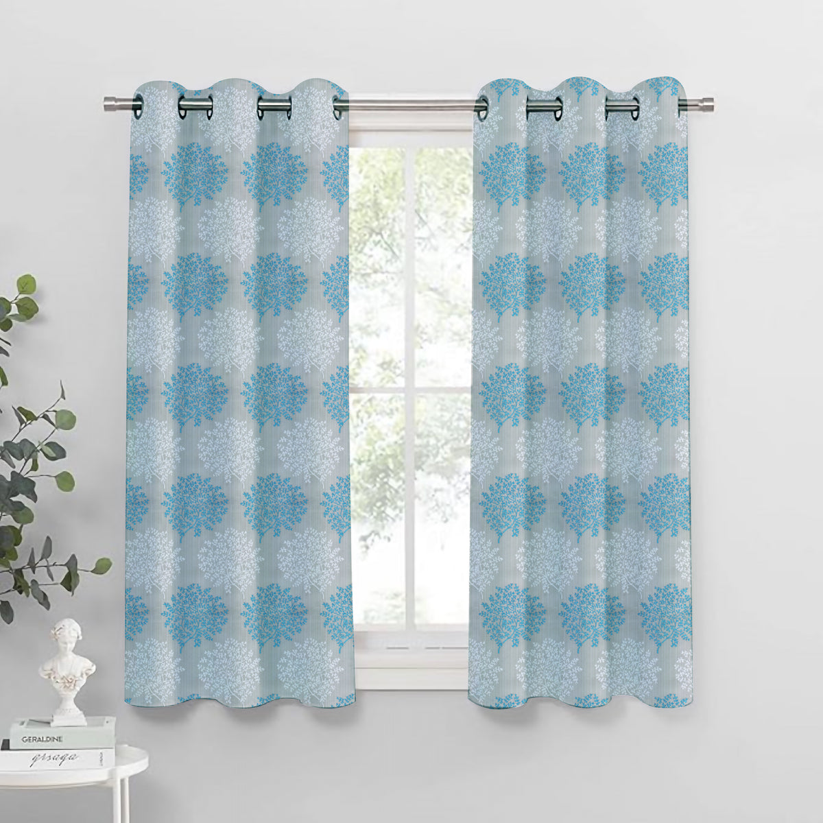 Venice Collection Room Darkening Premium Curtain - Floral Aqua (Pack of 1)